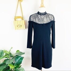 💋Free People long sleeve lace black dress size M